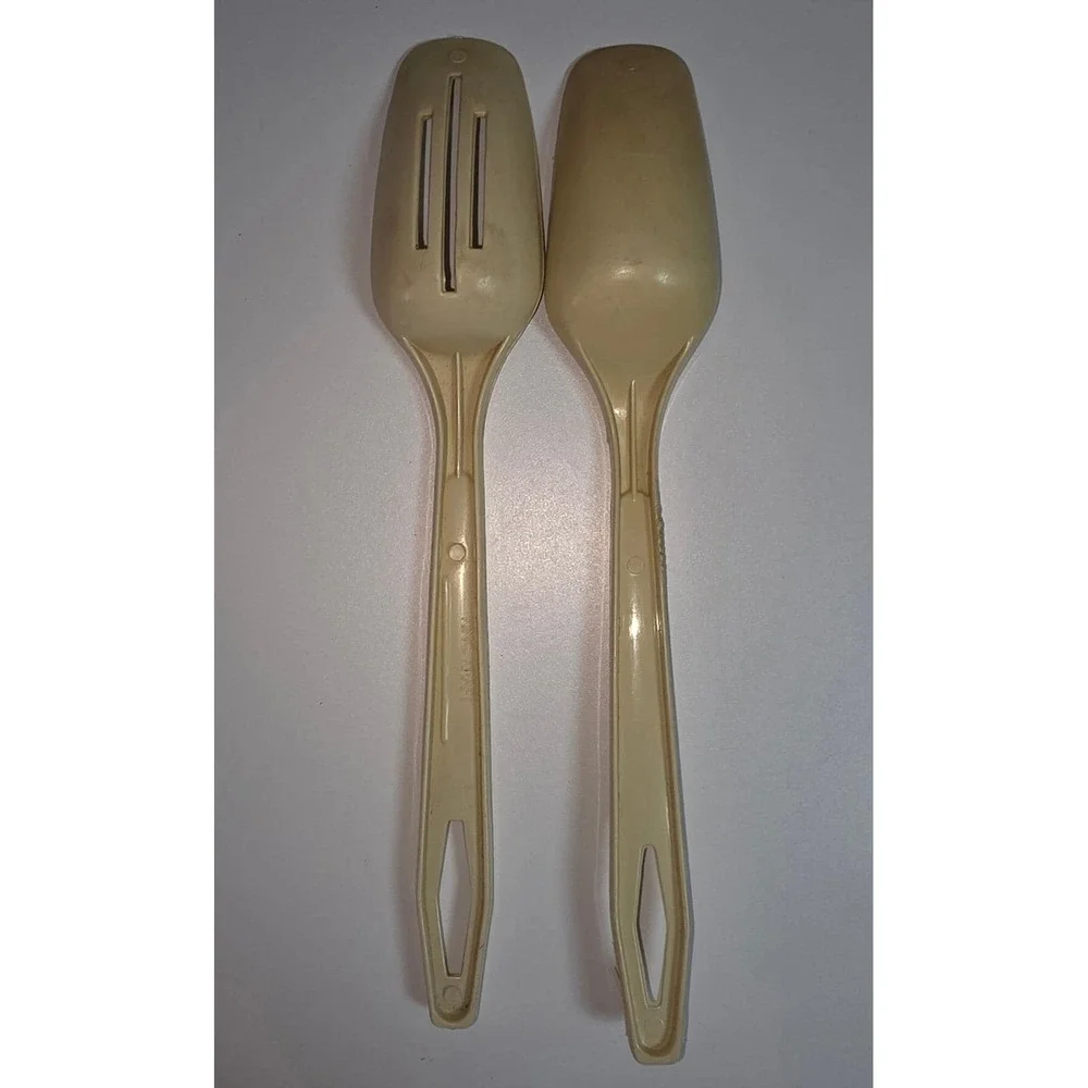 Vintage King Kraft Nylon plastic‎ Utensil Set Serving Spoon Slotted Spoon Beige